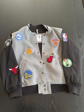 Abercrombie NBA Patch Varsity Jacket - Gray/Black